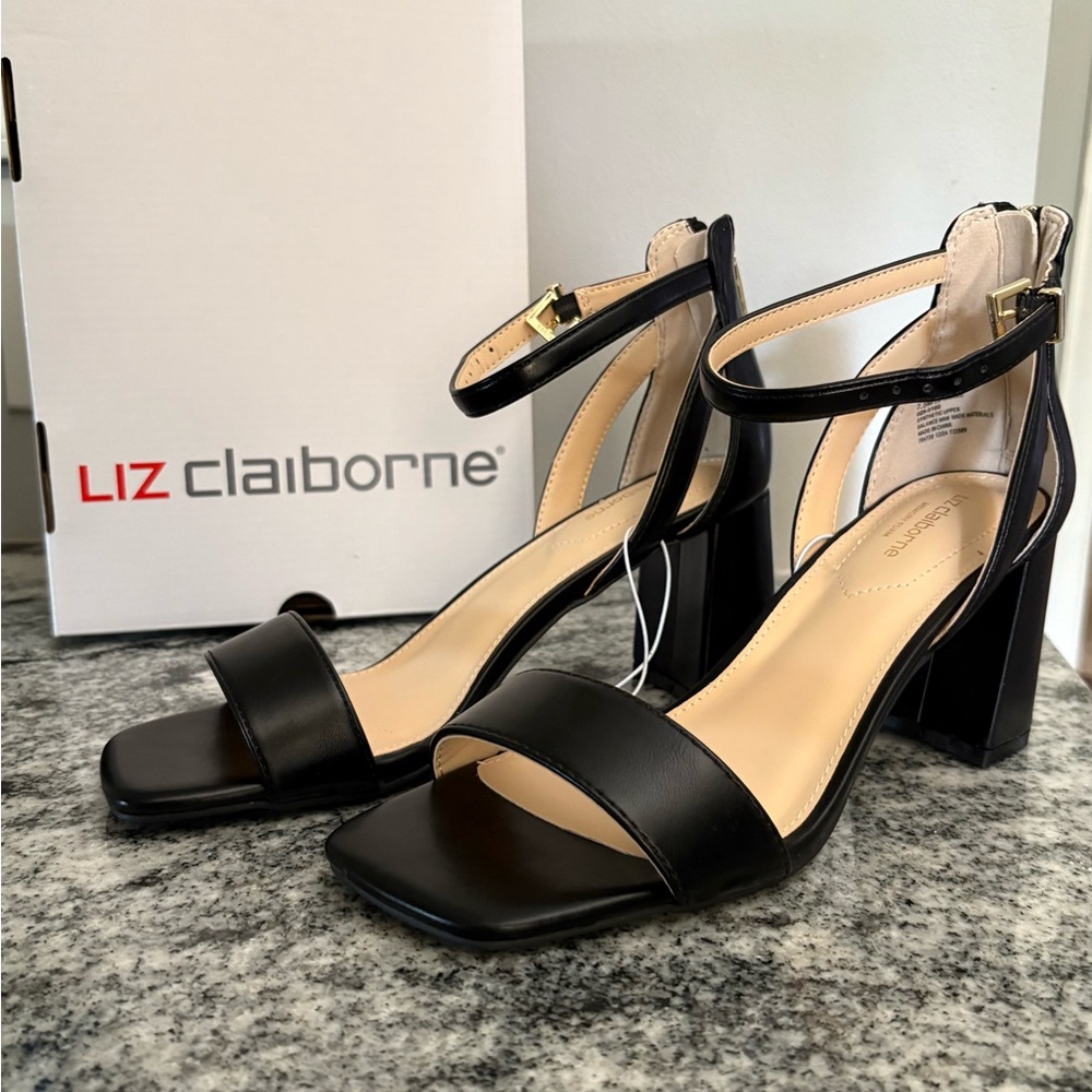 Liz Claiborne Black Ankle Strap Heels